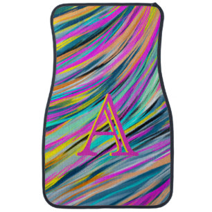 Trendy Multicolor Neon Psychedelic Monogram Design Car Floor Mat