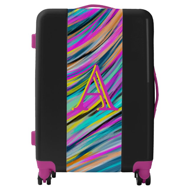 Trendy Multicolor Neon Psychedelic Monogram Travel Luggage (Front)