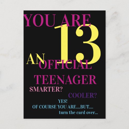 Trendy Multicolor Official Teenager 13th Birthday Postcard