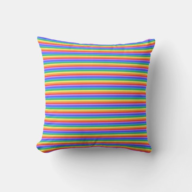 Trendy Multicolored Rainbow Stripes Throw Pillow (Front)