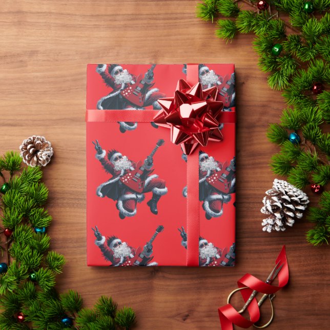 Trendy Music Christmas Santa Claus Guitar Player Wrapping Paper (Holiday Gift)