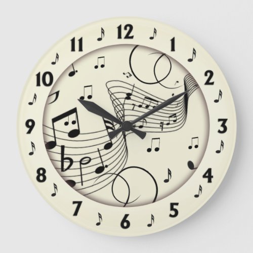 Trendy Music Design Round Wall Large Clock