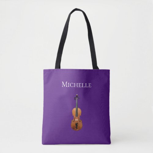 Trendy Musical Violin Personalized Purple Tote Bag