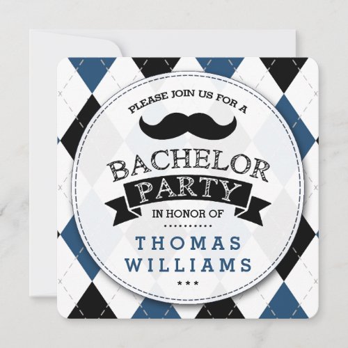 Trendy Mustache Bachelor Party Invitations