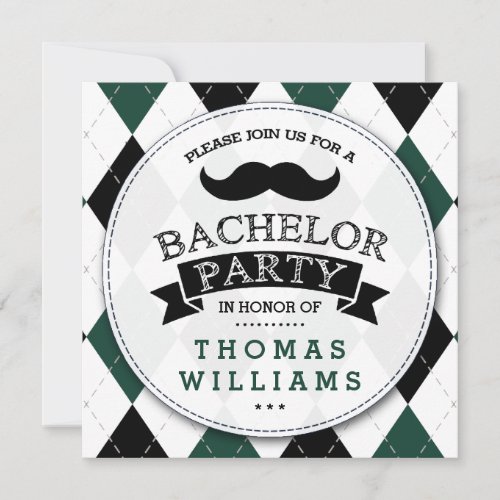 Trendy Mustache Bachelor Party Invitations