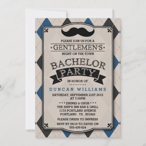 Trendy Mustache Bachelor Party Invitations
