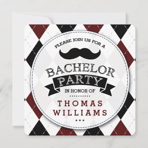 Trendy Mustache Bachelor Party Invitations