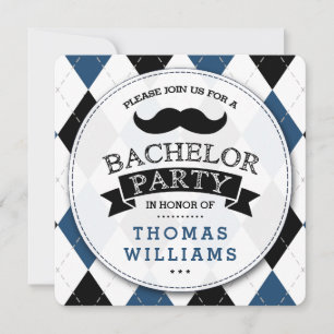 Trendy Mustache Bachelor Party Invitations