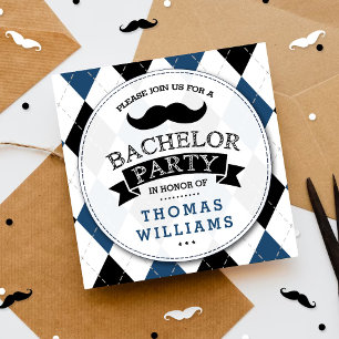 Trendy Mustache Bachelor Party Invitations