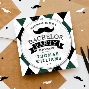 Trendy Mustache Bachelor Party Invitations