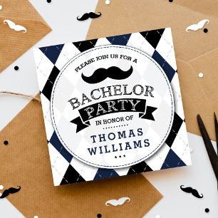 Trendy Mustache Bachelor Party Invitations