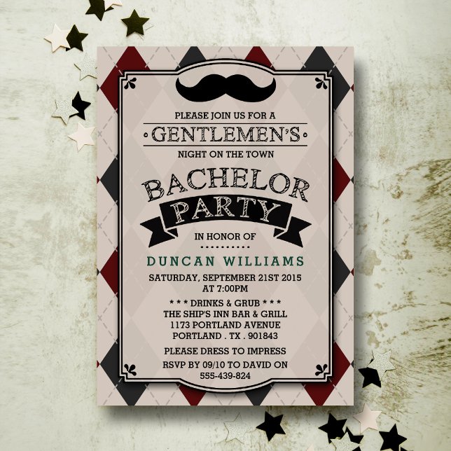 Trendy Mustache Bachelor Party Invitations (Creator Uploaded)