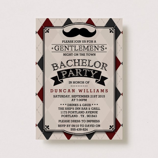 Trendy Mustache Bachelor Party Invitations (Creator Uploaded)