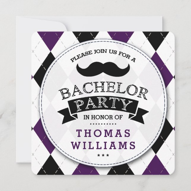 Trendy Mustache Bachelor Party Invitations (Front)