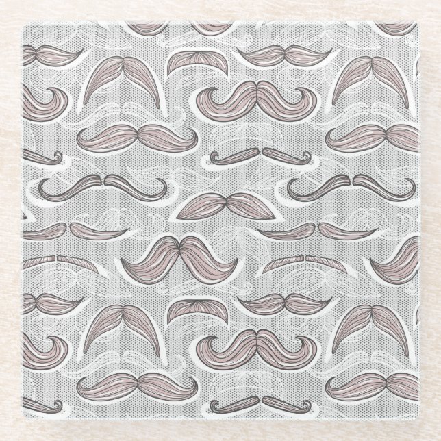 Trendy Mustache Pattern Glass Coaster (Front)