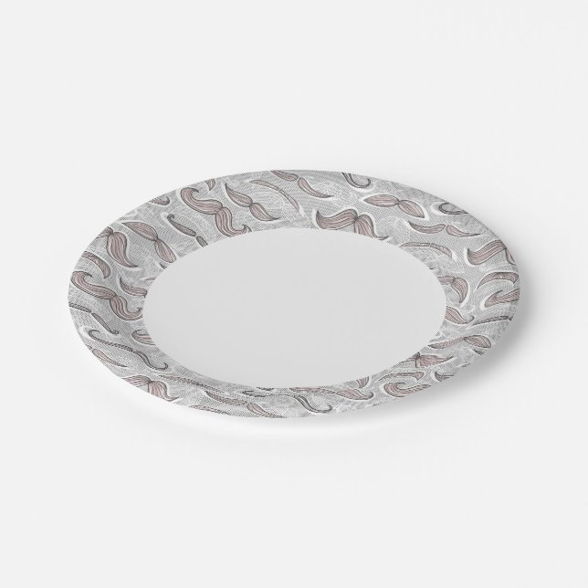Trendy Mustache Pattern Paper Plates (Angled)