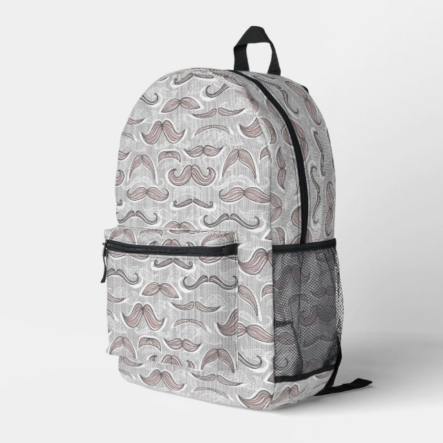 Trendy Mustache Pattern Printed Backpack (Back Corner Right)
