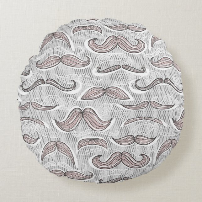 Trendy Mustache Pattern Round Pillow (Front)