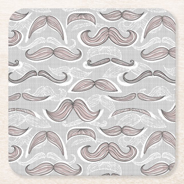 Trendy Mustache Pattern Square Paper Coaster (Front)