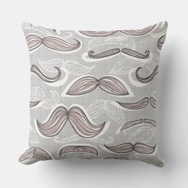 Trendy Mustache Pattern Throw Pillow (Front)