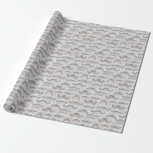Trendy Mustache Pattern Wrapping Paper (Unrolled)