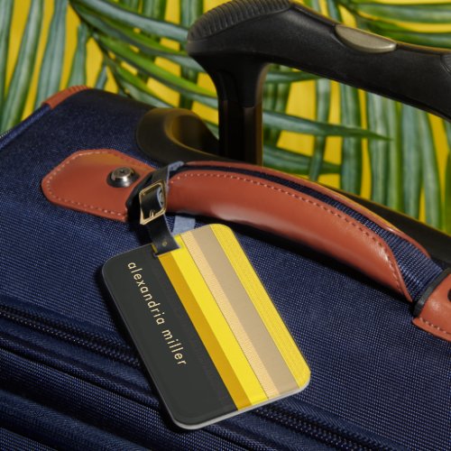 Trendy Mustard Color Block Stripes Luggage Tag