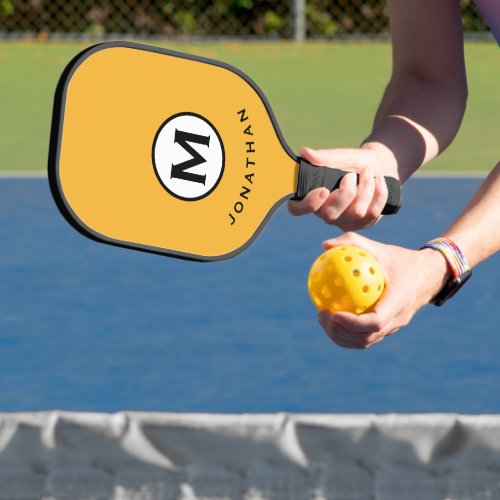 Trendy Mustard Monogram Initial Name Pickleball Paddle