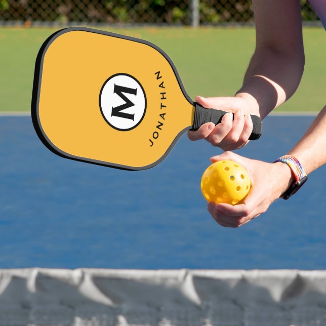 Trendy Mustard Monogram Initial Name Pickleball Paddle (Insitu)