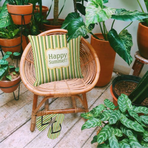 Trendy Mustard Yellow Green and Cream Striped   Outdoor Pillow
