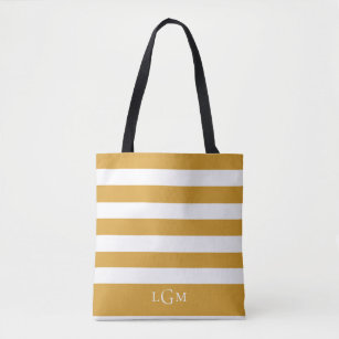 LA Orange Leather Tote Bag with Hand Painted Monogram Stripe