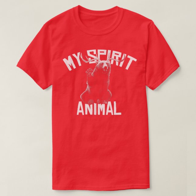 Trendy My Spirit Animal Antlers Bear Graphic  T-Shirt (Design Front)
