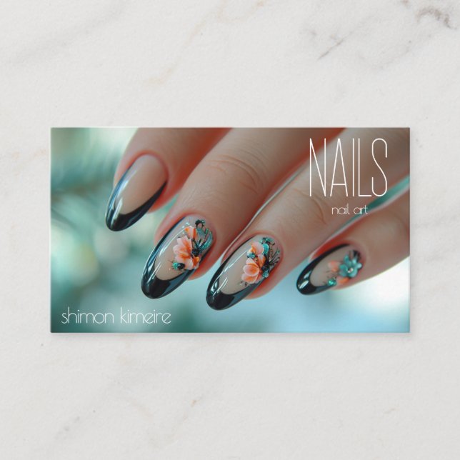 Trendy Nail Floral Art Manicurist  Business Card (Front)