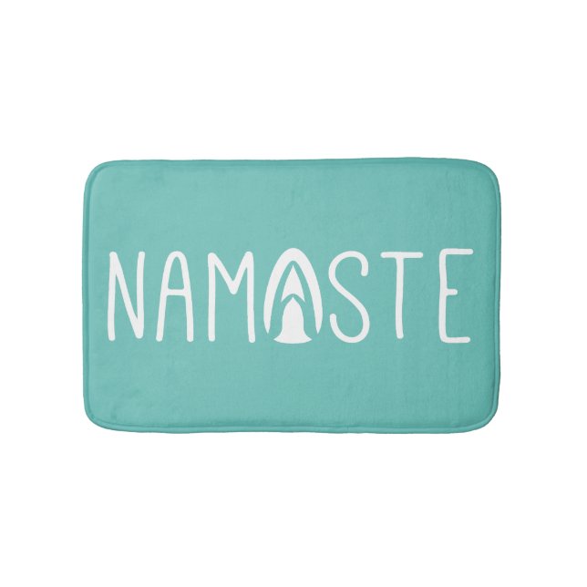 Trendy Namaste Yoga Green and White Bathroom Mat (Front)