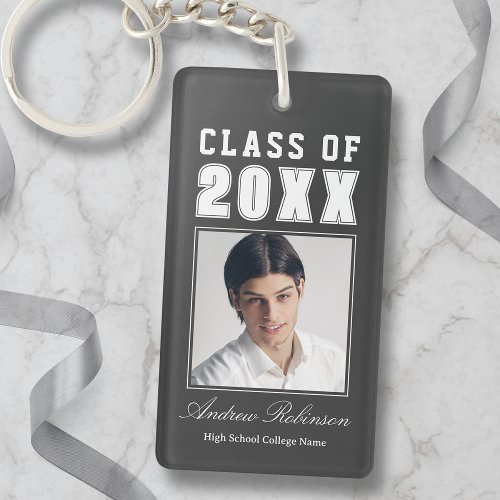 Trendy Name Class Of Charcoal Gray Graduate Photo Keychain