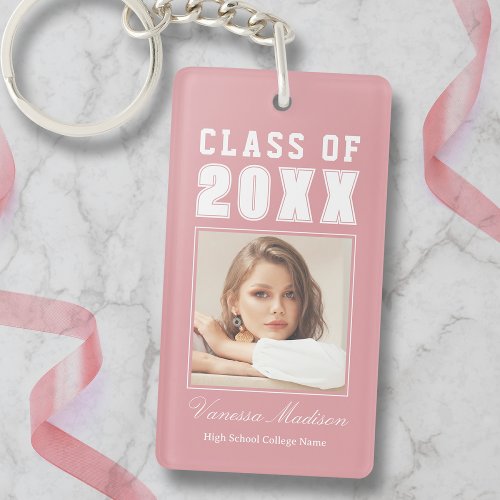 Trendy Name Class Of Pink Blush Graduate Photo Keychain