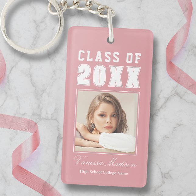 Trendy Name Class Of Pink Blush Graduate Photo Keychain (Creator Uploaded)