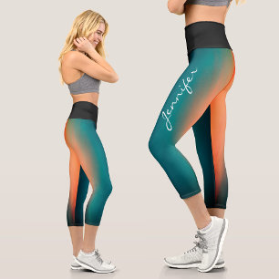 Trendy Name Dark Teal To Orange Gradient Capri Leggings