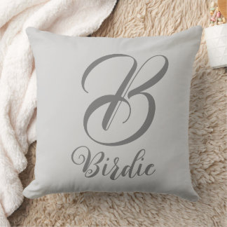 Trendy Name & Monogrammed Grey Pillow