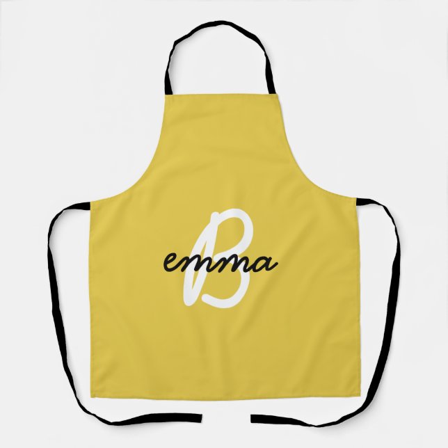 Trendy Name | Mustard Yellow Modern Initial Apron (Front)