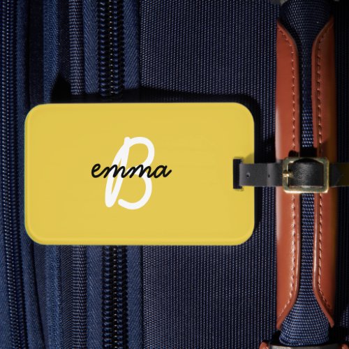 Trendy Name  Mustard Yellow Modern Initial Luggage Tag