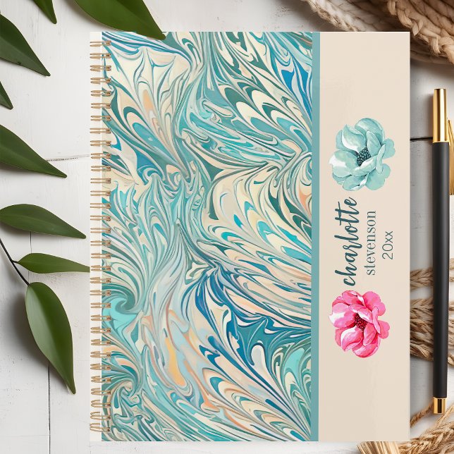 Trendy Name Personalized Teal Marble Geode Day Planner (Creator Uploaded)