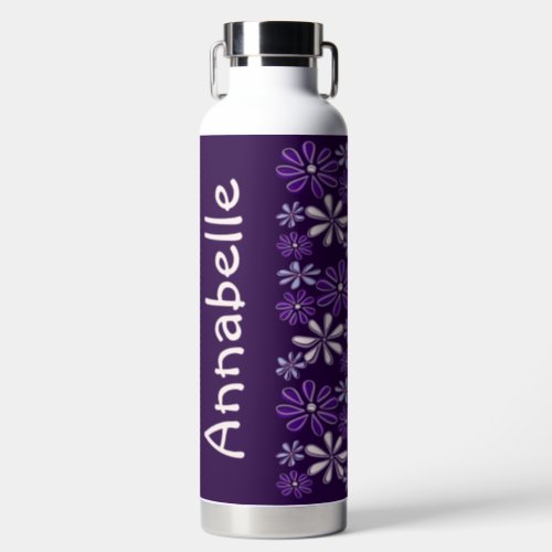 Trendy Name Purple Flower Doodle Pattern Water Bottle