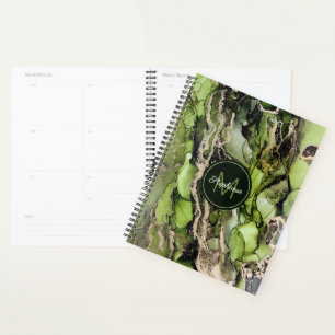 Trendy Named Abstract Green Black Gold Planner
