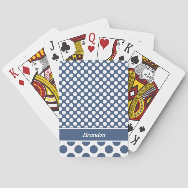 Trendy Named Blue Polka Dot Pattern Poker Cards (Back)
