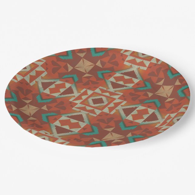 Trendy Native American Indian Tribe Mosaic Pattern Paper Plates (Angled)