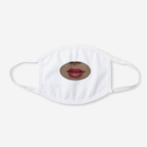 Trendy natural look lips on beige skin tone white cotton face mask