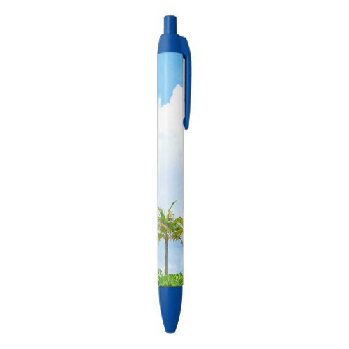 Trendy Nature Template Palms Blue Sky White Clouds Blue Ink Pen