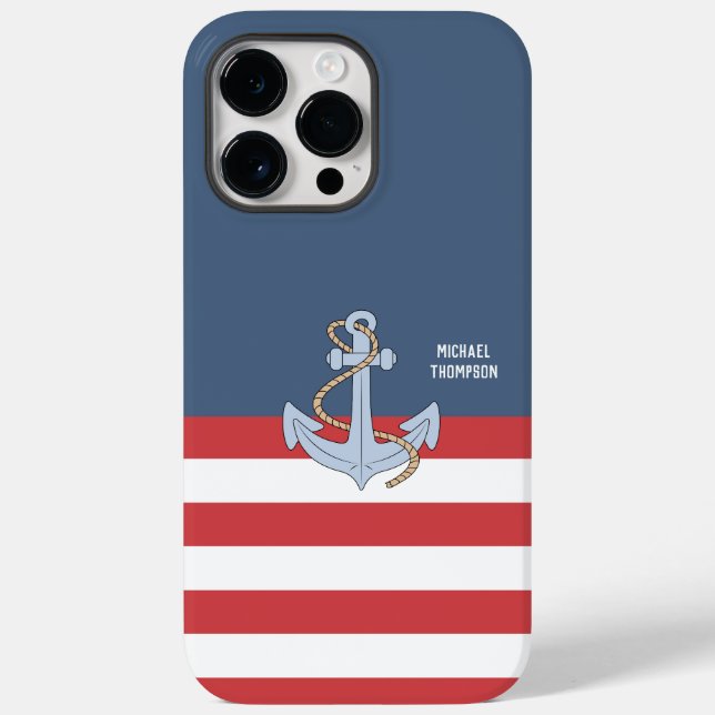Trendy nautical Anchor Monogram with stripes navy Case-Mate iPhone Case (Back)