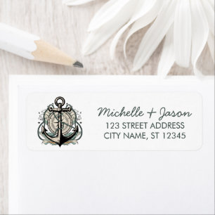 Trendy Nautical Anchor Wedding Return Address Label