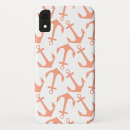 Trendy Nautical Coral Anchor Pattern iPhone XR Case